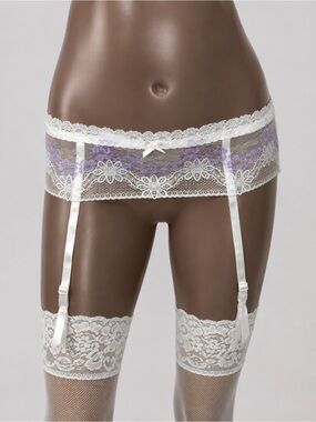 Hanky Panky Violet/Cream Floral Lace 4 Adj Garter Belt New! S, M & L